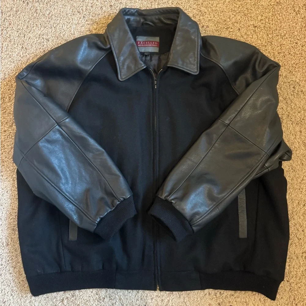 Excelled Men’s Collection Black Bomber Jacket with Leather Sleeves XXXXL